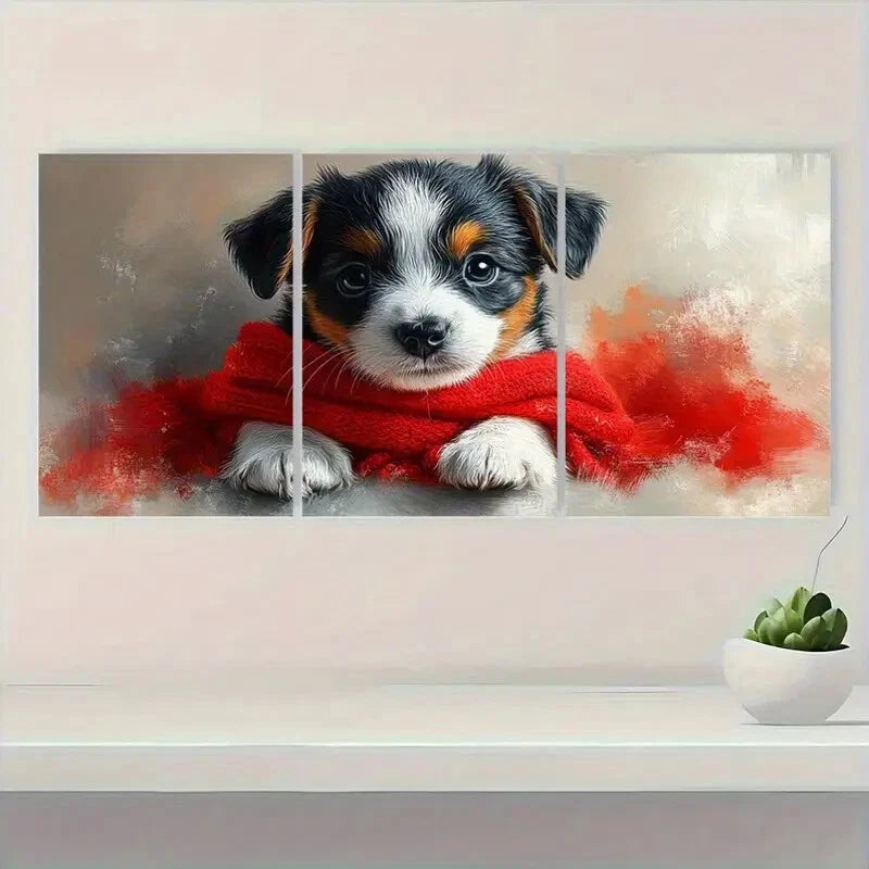 3pcs Adorable Puppy Red Sweater Design Metal Print Ready to Hang Art