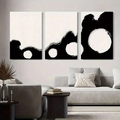3pcs Black and White Abstract Geometric Circle Metal Print Ready to Hang Art