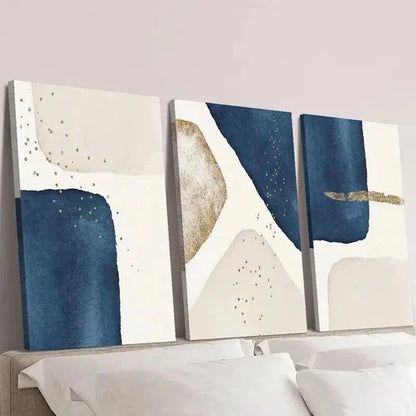 3pcs Blue and Beige Shape Splicing Decoration Wall Art Set Canvas Unframed - High Quality Print 100% Australian Made Wall Canvas