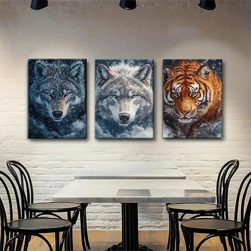 3pcs Majestic Wildlife Portraits Fierce Perfect Wall Art Set Canvas Framed 40x60cm - High Quality Print 100% Australian Made Wall Canvas Ready to Hang