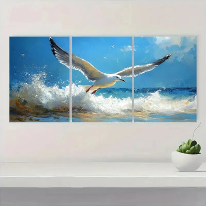 3pcs Modern Seagull Beach Ocean Theme Metal Print Ready to Hang Art