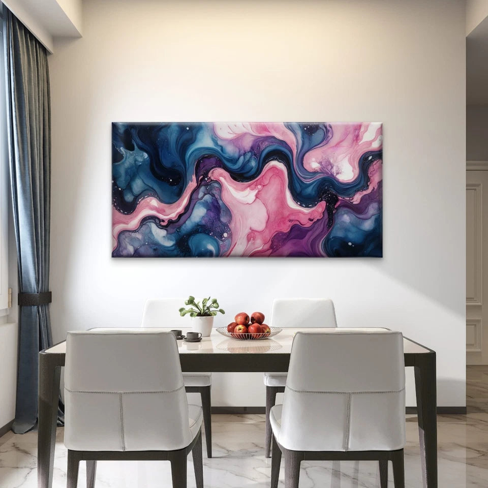 Purple Pink Liquid Painting Wall Art Canvas Office Home Room Framed 120x60cm