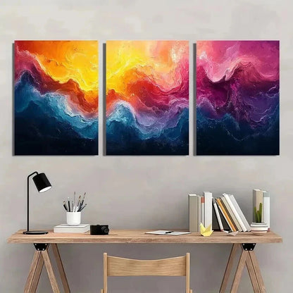 3pcs Swirls in Yellow Orange Pink Purple & Blue Wall Art Set Canvas Framed 40x60cm - High Quality Print 100% Australian Made Wall Canvas Ready to Hang