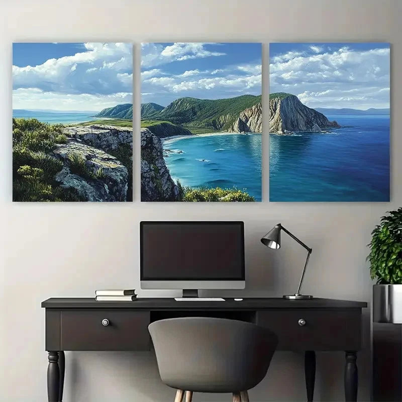 3pcs Wilsons Promontory Blue Waters sea AUS Wall Art Set Canvas Framed 50x70cm - High Quality Print 100% Australian Made Wall Canvas Ready to Hang