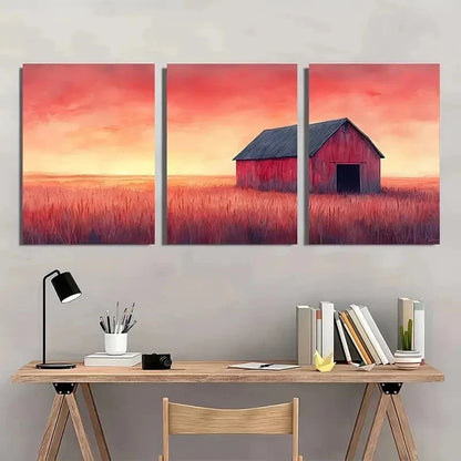 3pcs Rustic Barn At Dusk Watercolor Perfect Wall Art Set Canvas Framed 40x60cm - High Quality Print 100% Australian Made Wall Canvas Ready to Hang