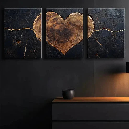 3pcs Black Tree Heart Design BTHD Wall Art Canvas Unframed – High Quality Print 100% Australian Made Wall Canvas
