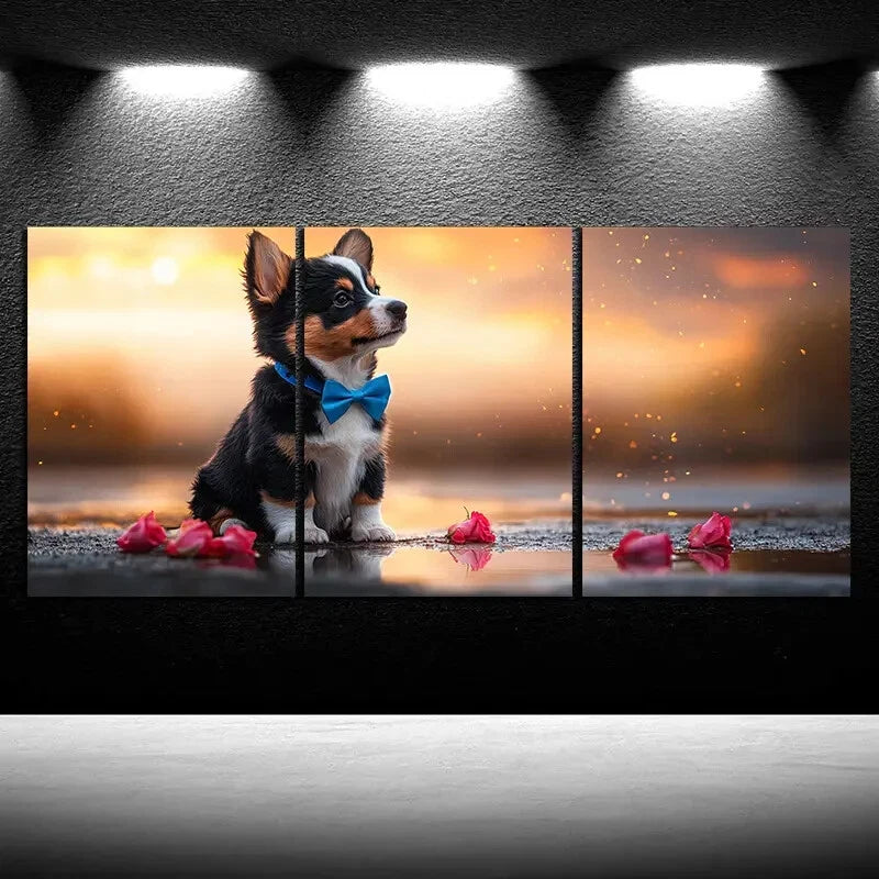 3pcs A Dog Wearing a Bow Tie And Bow Tie Metal Print Ready to Hang Art