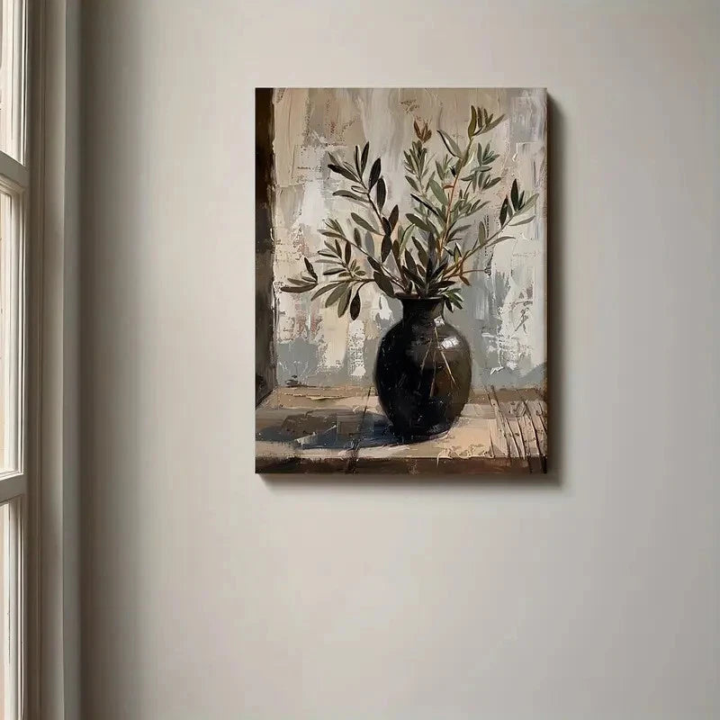 Beautiful Rustic Olive Branch Oil Painting 40x60cm Metal Print Ready to Hang