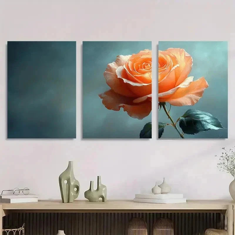 3pcs Elegant Peach Rose Serene Perfect Wall Art Set Canvas Framed 40x60cm - High Quality Print 100% Australian Made Wall Canvas Ready to Hang