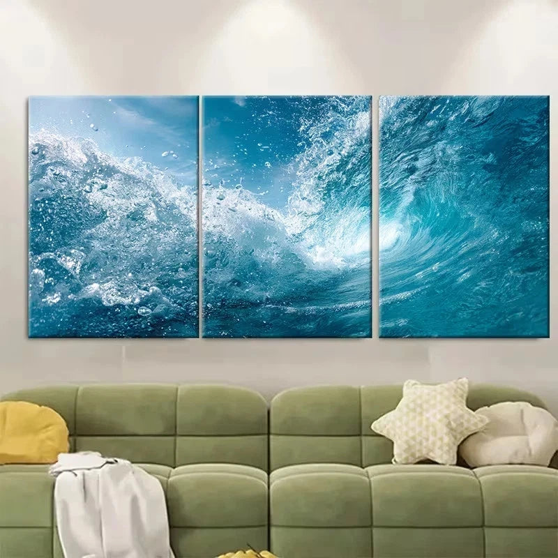 3pcs Open Sea Photos Light Blue Water Picture Wall Art Set Canvas Framed 60x90cm – High Quality Print 100% Australian Made Wall Canvas Ready to Hang