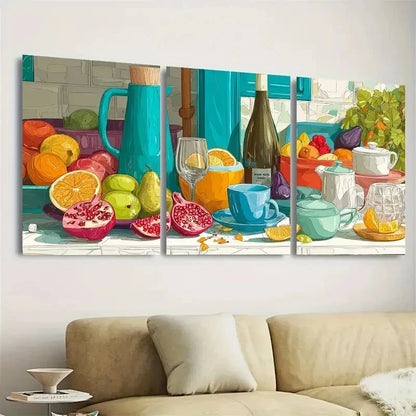 3pcs Colorful Kitchen Still Life Living Room Art Wall Art Set Canvas Framed 40x60cm - High Quality Print 100% Australian Made Wall Canvas Ready to Hang