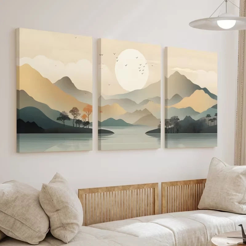 3pcs Abstract Landscape Warm Earthy Tones Wall Art Set Canvas Framed 60x90cm – High Quality Print, 100% Australian Made, Ready to Hang