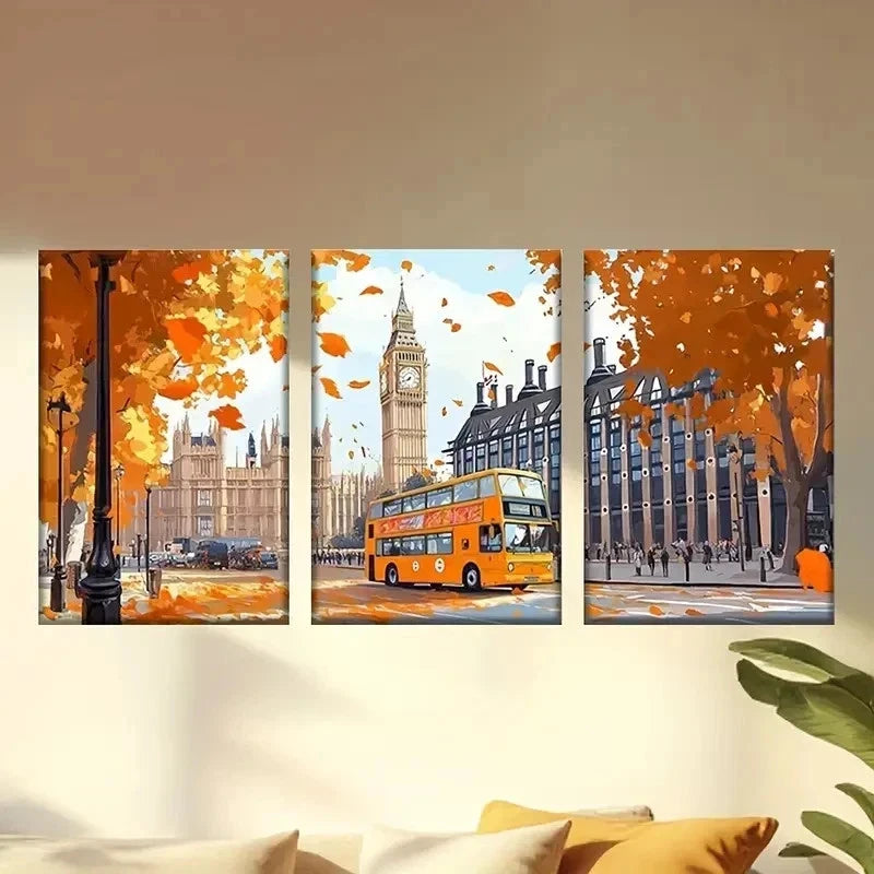 3pcs  Featuring a Bus Traveling Along a Road Wall Art Set Canvas Framed 40x60cm - High Quality Print 100% Australian Made Wall Canvas Ready to Hang
