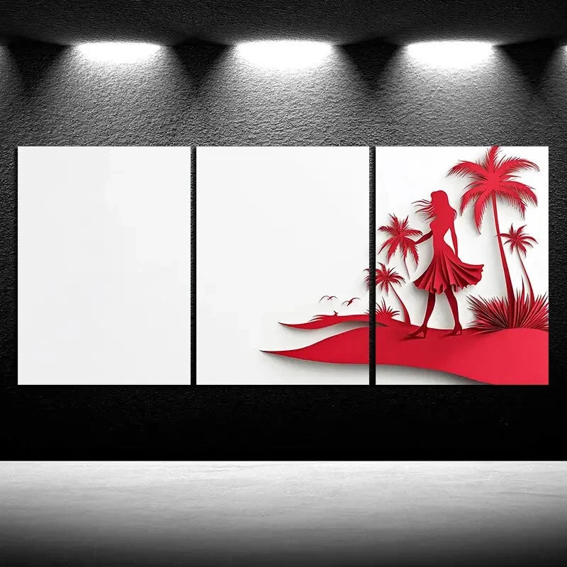 3pcs The Beach Coconut Trees And Women Metal Print Ready to Hang Art