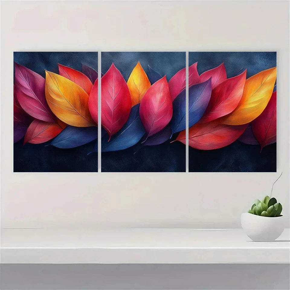 3pcs Modern Abstract Leaves Metal Print Ready to Hang Art