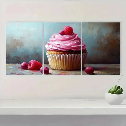 3pcs Cupcake Painting Cake FL Wall Art Canvas Unframed - High Quality Print 100% Australian Made Wall Canvas