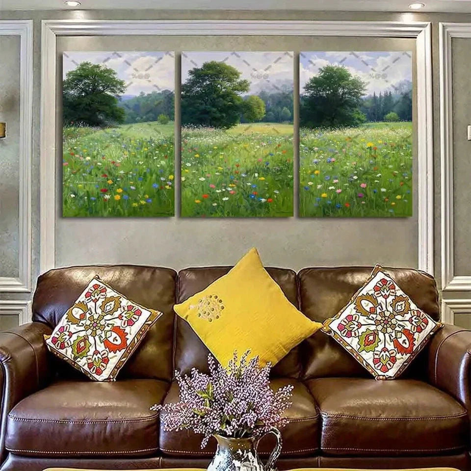 3pcs Vibrant Wildflowers & Lush Greenery Metal Print Ready to Hang Art