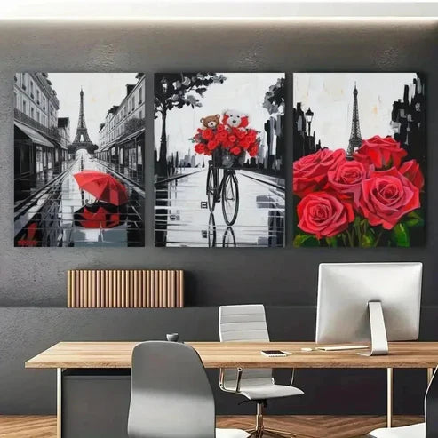 3pcs red rose Wall Art Canvas Unframed - High Quality Print 100% Australian Made Wall Canvas
