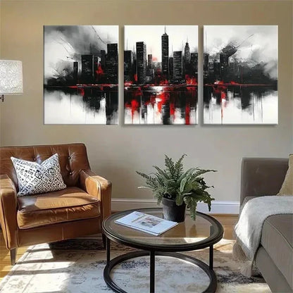 3pcs Red and Black Abstract Cityscape Perfect Wall Art Canvas Unframed - High Quality Print 100% Australian Made Wall Canvas