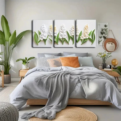 3pcs Hyacinth Floral Botanical White Perfect Wall Art Set Canvas Framed 40x60cm - High Quality Print 100% Australian Made Wall Canvas Ready to Hang