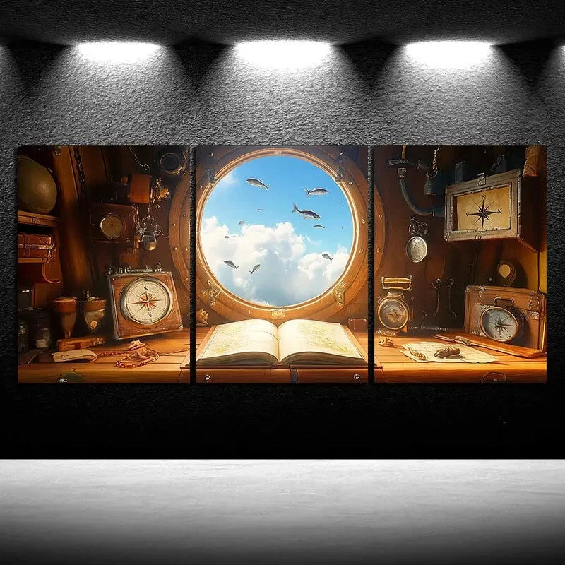 3pcs Clouds Outside The Window Blue Sky Metal Print Ready to Hang Art