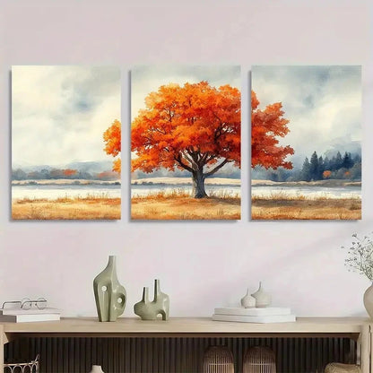 3pcs Autumn Color Art Neutral Oak Tree Perfect Wall Art Set Canvas Framed 40x60cm - High Quality Print 100% Australian Made Wall Canvas Ready to Hang