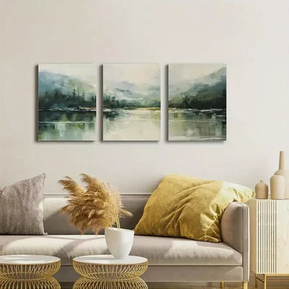 3pcs Mountain Forest & Lake Abstract Wall Art Set Canvas Unframed - High Quality Print 100% Australian Made Wall Canvas