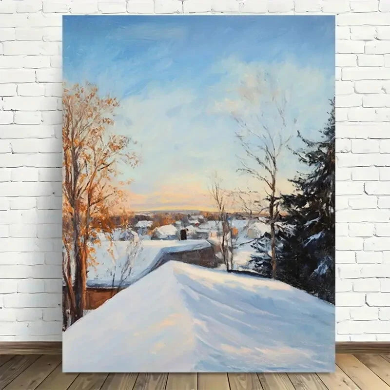 Beautiful Winter Serenity Snowy Landscape Painting 40x60cm Metal Print Ready to Hang
