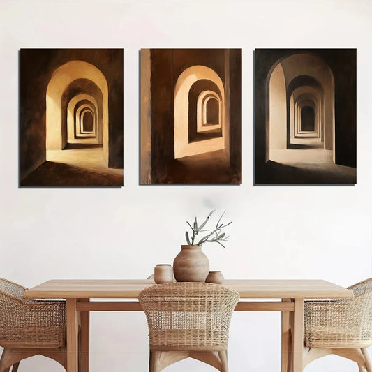 3pcs Mediterranean Golden Light Classic Metal Print Ready to Hang Art