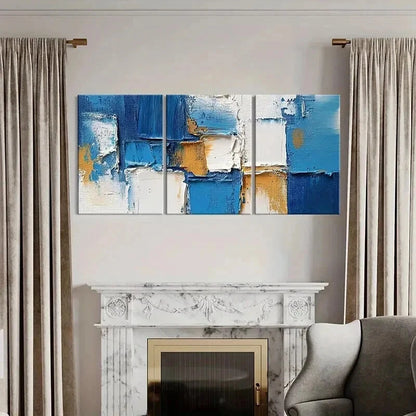 3pcs Abstract Blue Textured Geometric Wall Art Set Canvas Framed 40x60cm - High Quality Print 100% Australian Made Wall Canvas Ready to Hang