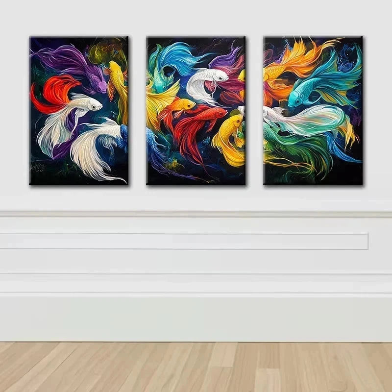 3pcs Colorful betta fish Illustration Metal Print Ready to Hang Art