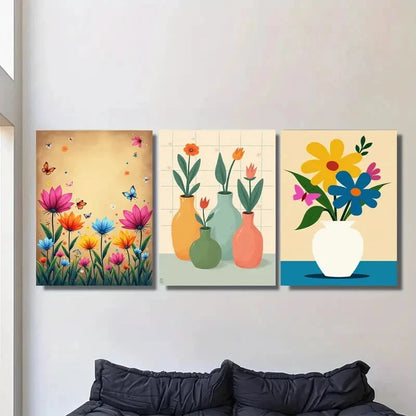 3pcs Colorful Floral Modern Abstract Flower Metal Print Ready to Hang Art