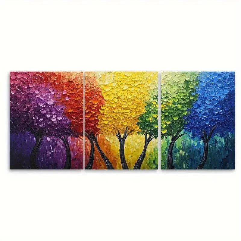 3pcs Colorful Forest Canopy Painting DI  Wall Art Set Canvas Framed 50x70cm - High Quality Print 100% Australian Made Wall Canvas Ready to Hang