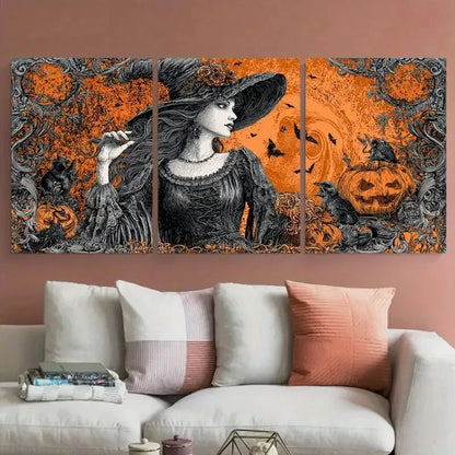 3pcs Vintage Halloween Witch Dark Trendy Perfect Wall Art Set Canvas Framed 40x60cm - High Quality Print 100% Australian Made Wall Canvas Ready to Hang