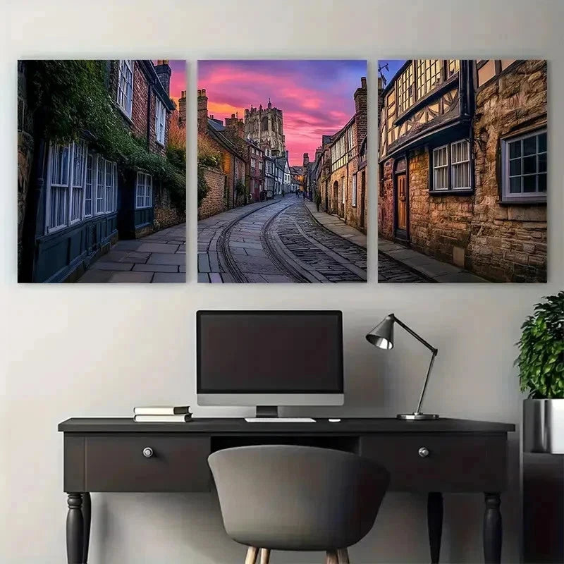 3pcs England Travel Historic York City Perfect Wall Art Set Canvas Framed 40x60cm - High Quality Print 100% Australian Made Wall Canvas Ready to Hang