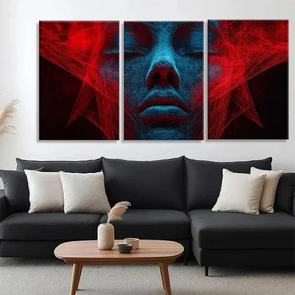3pcs Neon Red and Blue Wireframe Design Perfect Wall Art Set Canvas Unframed - High Quality Print 100% Australian Made Wall Canvas