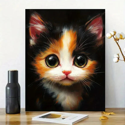 Face of an Adorable Calico Cat Painting 40x60cm Metal Print Ready to Hang