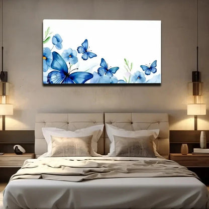 Large Blue Butterfly Wall Art Canvas Office Home Room Framed 120x60cm
