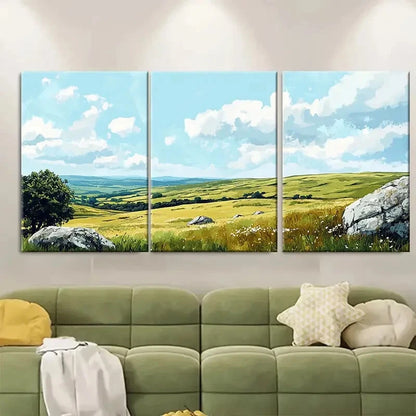 3pcs Vibrant English Countryside Landscape Metal Print Ready to Hang Art