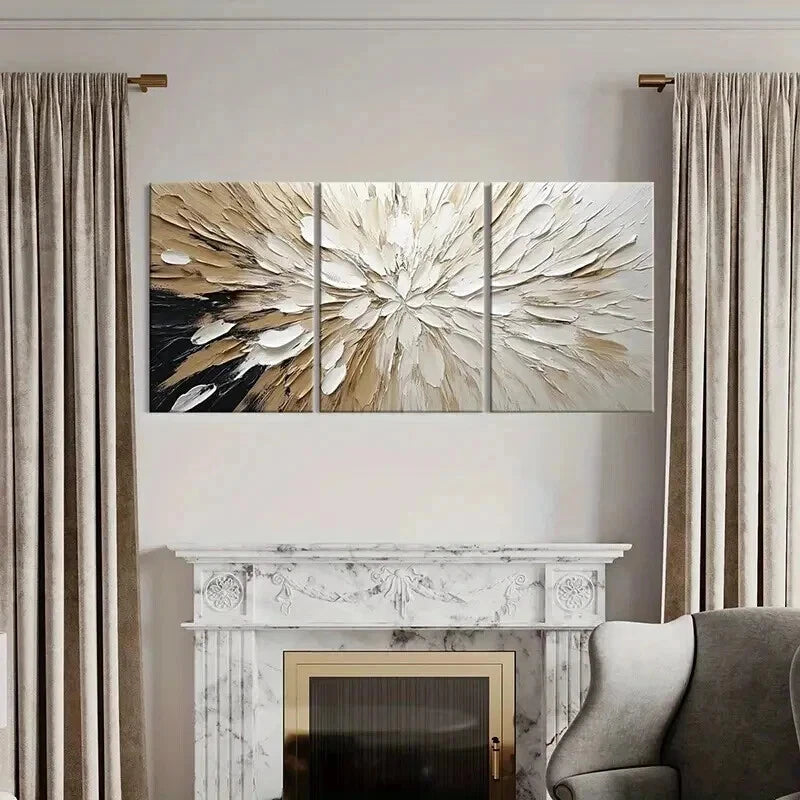3pcs Abstract Floral Art Neutral Colors Wall Art Set Canvas Framed 40x60cm - High Quality Print 100% Australian Made Wall Canvas Ready to Hang