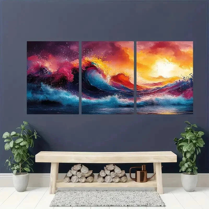 3pcs Vibrant Graffiti-Style Ocean Waves Perfect Wall Art Set Canvas Framed 50x70cm - High Quality Print 100% Australian Made Wall Canvas Ready to Hang