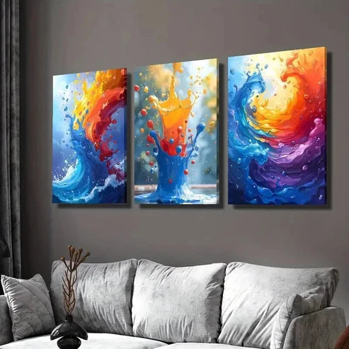 3pcs Paint Splash Mural Abstract Decoration  Wall Art Set Canvas Unframed - High Quality Print 100% Australian Made Wall Canvas