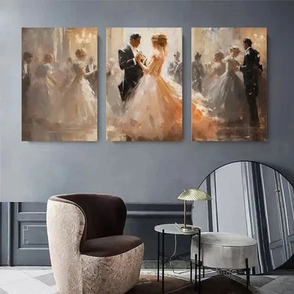 3pcs Romantic Ballroom Couple Wedding Perfect Wall Art Canvas Unframed - High Quality Print 100% Australian Made Wall Canvas