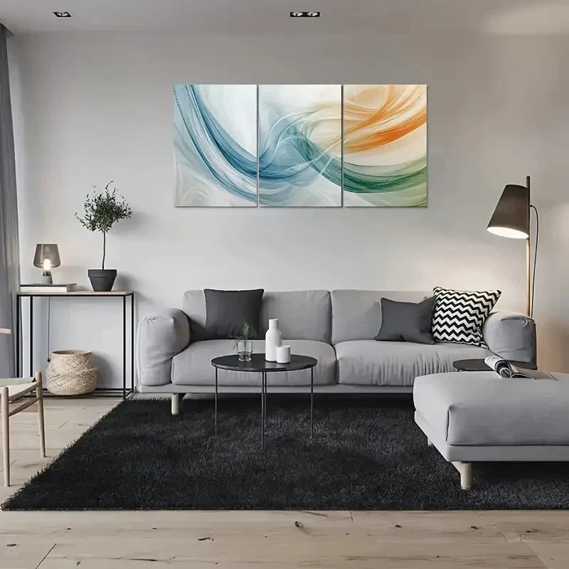 3pcs Modern Abstract Blue Green Orange Metal Print Ready to Hang Art