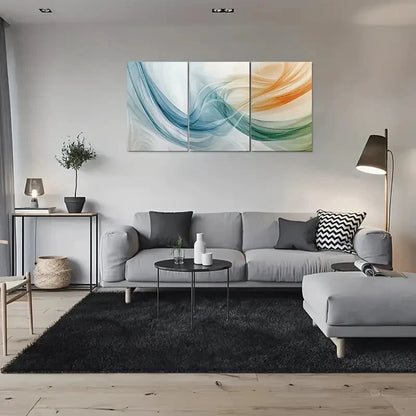 3pcs Modern Abstract Blue Green Orange Metal Print Ready to Hang Art