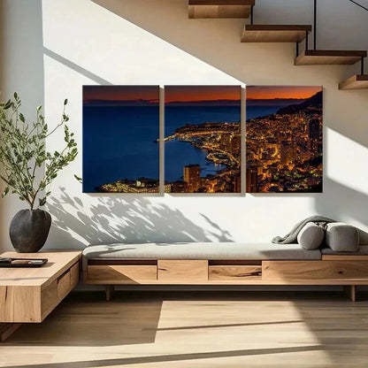 3pcs City Scenery Night Scene Coastline Wall Art Set Canvas Framed 40x60cm - High Quality Print 100% Australian Made Wall Canvas Ready to Hang