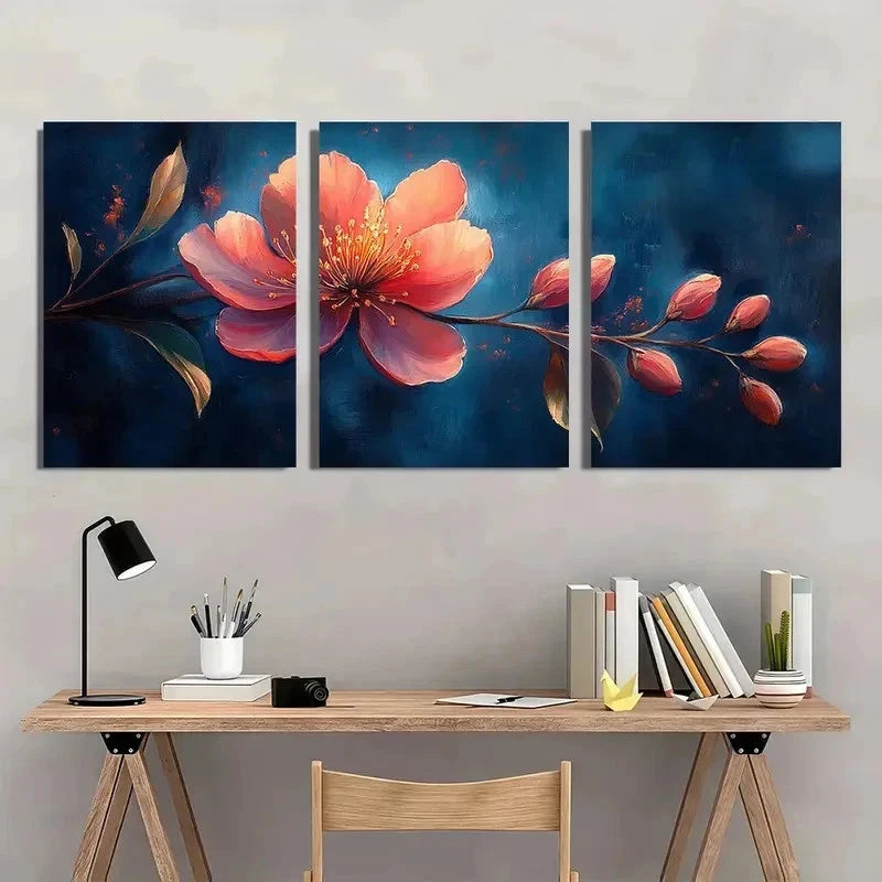 3pcs Myrtle Flower Peachy-Pink Perfect Wall Art Set Canvas Framed 40x60cm - High Quality Print 100% Australian Made Wall Canvas Ready to Hang