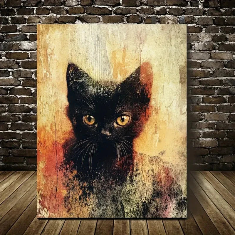 Retro Style Abstract Long Tail Kitten Painting 40x60cm Metal Print Ready to Hang