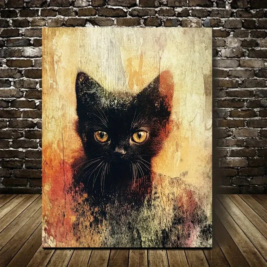 Retro Style Abstract Long Tail Kitten Painting 40x60cm Metal Print Ready to Hang