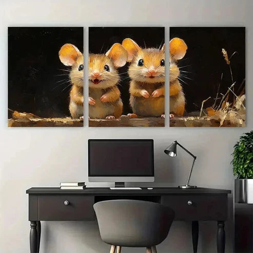3pcs Mouse Impasto Farmhouse – Wall Art Canvas Unframed – High Quality Print 100% Australian Made Wall Canvas